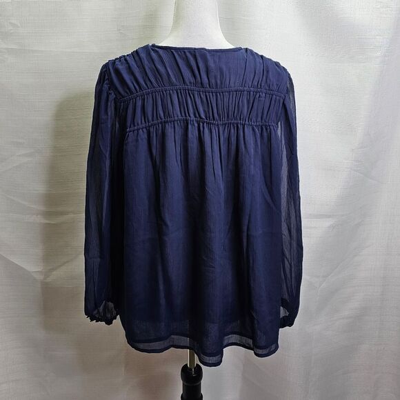 Old Navy Blue Chiffon Split Neck Blouse Size Large - Picture 9 of 11